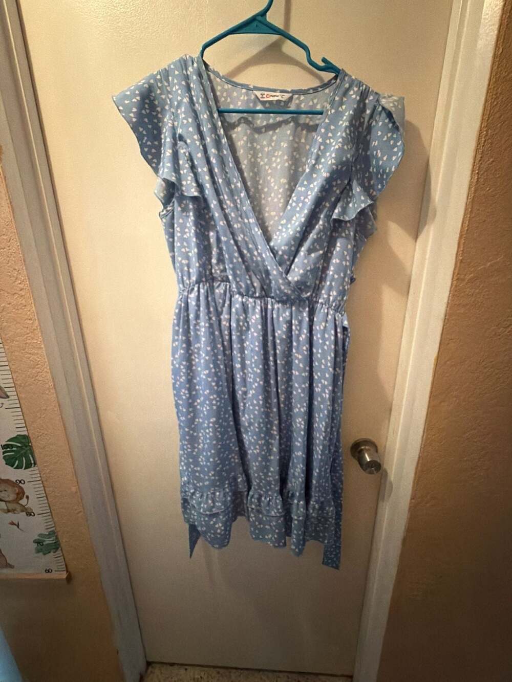 PatPat Women's Blue Heart Print Ruffle Wrap Dress Size XL